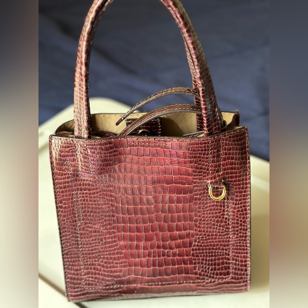 Banana Republic Leather embossed croc and suede bag burgundy